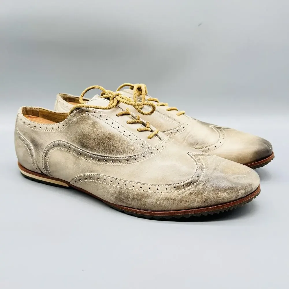 Sorel Shoes Mens 12.5 Beige Leather Wingtip Oxford Brogue Lace Up Casual Sneaker
